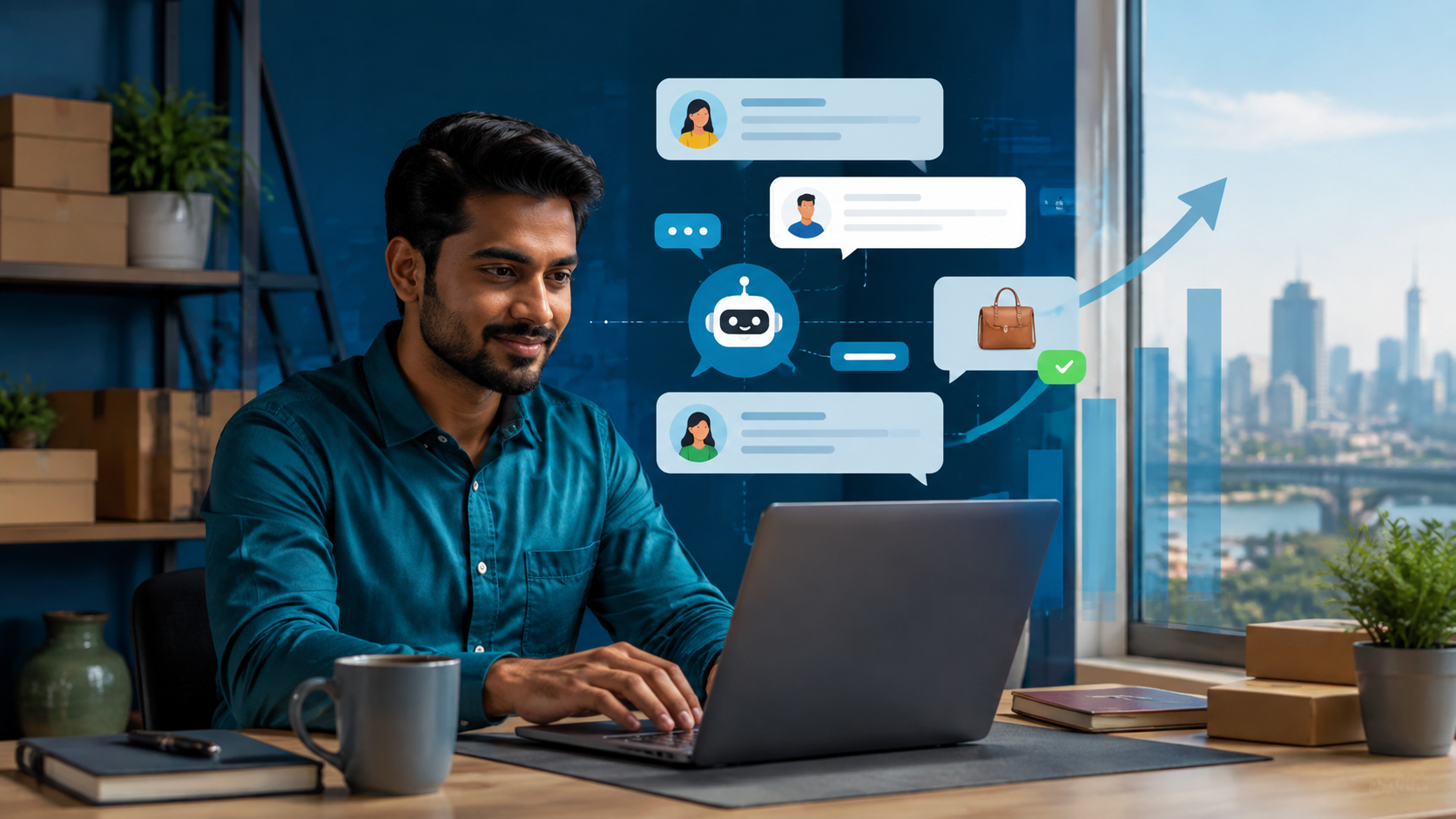 Small business owner in Dhaka using an AI assistant for Facebook customer conversations